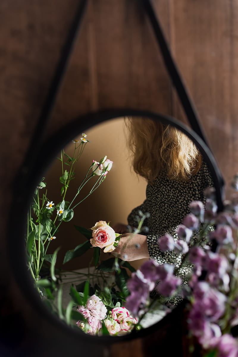flowers, bouquet, mirror, florist, HD phone wallpaper