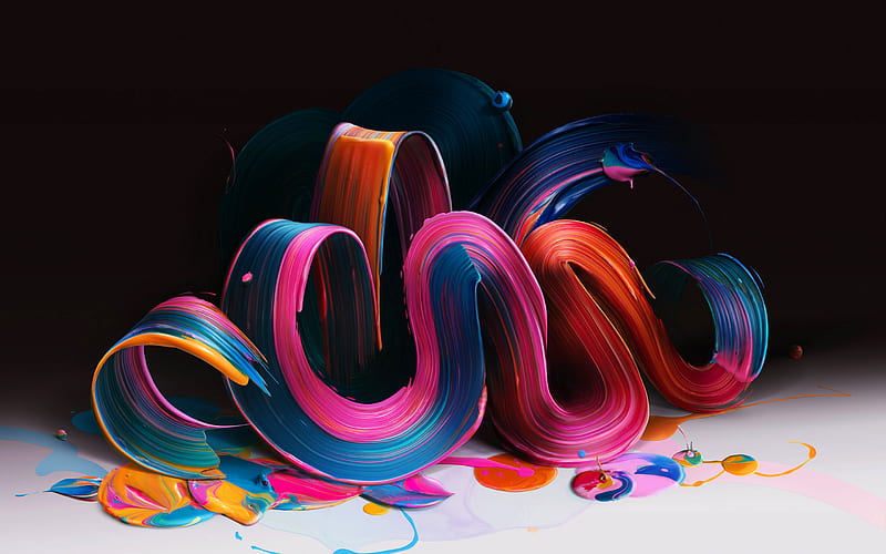 multicolored paint, 3d waves, bends, curves, art, darkness, HD wallpaper