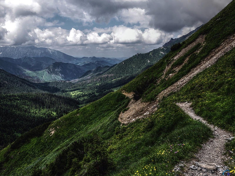 The trail in the Tatras mountains, trail, hill, tatras, mountains, HD wallpaper