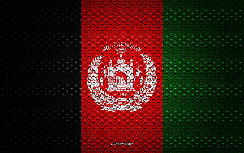 Flag of Afghanistan creative art, metal mesh texture, Afghanistan flag, national symbol, Afghanistan, Asia, flags of Asian countries, HD wallpaper