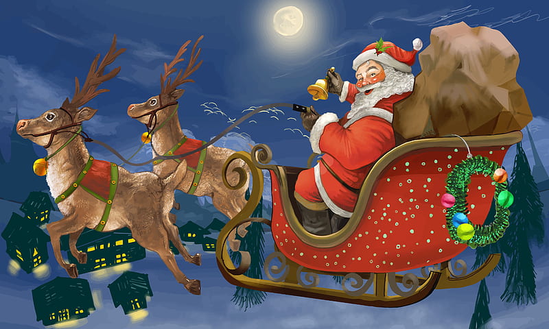 Holiday, Christmas, Santa , Sleigh , Reindeer, HD wallpaper