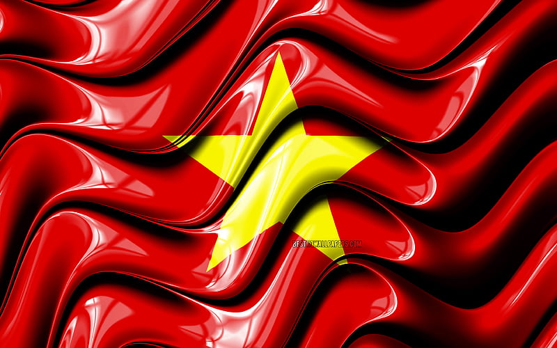 Vietnamese flag Asia, national symbols, Flag of Vietnam, 3D art, Vietnam, Asian countries, Vietnam 3D flag, HD wallpaper