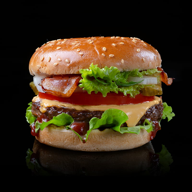 burger with lettuce and tomato, HD phone wallpaper