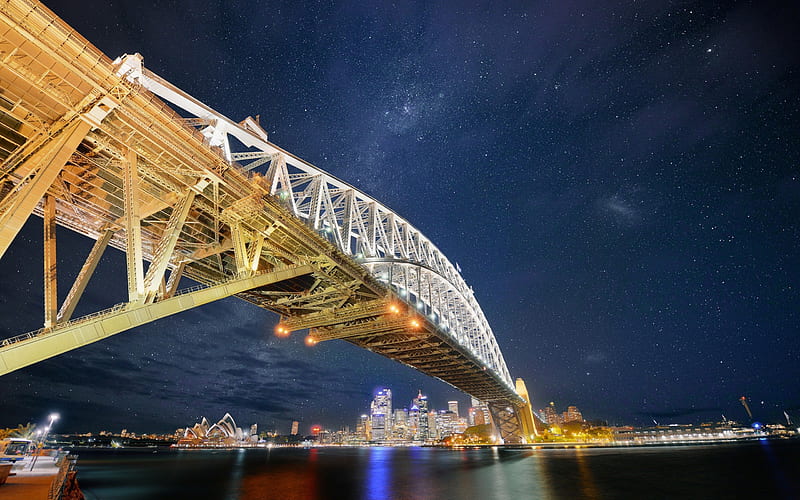sidney, bridge, australia, night, HD wallpaper
