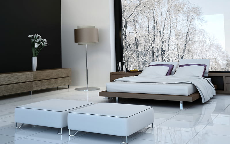Bedroom, modern design, white bedroom, bedroom design, HD wallpaper