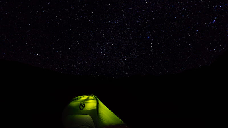 tent, starry sky, stars, night, camping, HD wallpaper