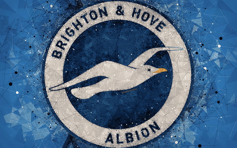 Brighton and Hove Albion FC logo, geometric art, English football club, creative emblem, blue abstract background, Premier League, Brighton Hove, East Sussex, United Kingdom, football, HD wallpaper