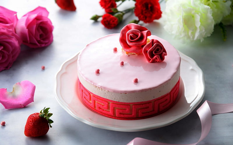 Cheese cake, cake, reed, rose, food, cheese, pink, dessert, sweet, HD wallpaper