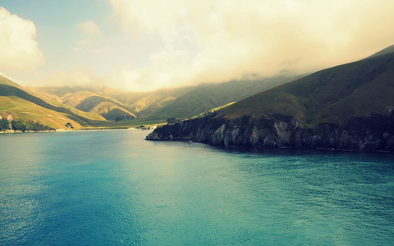 New Zealand, sea, summer, mountains, island, Pacific Ocean, HD wallpaper