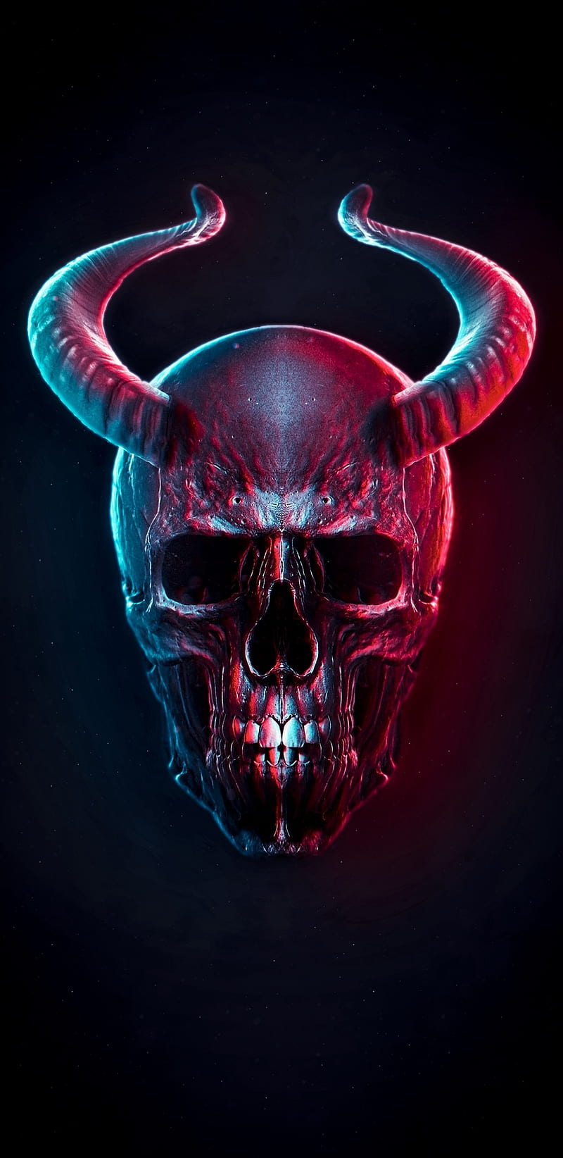 Death, amazing, bule, horns, red, skull, HD phone wallpaper