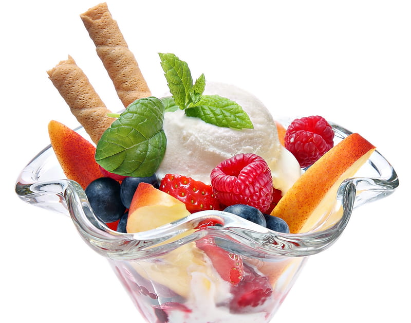 Fruit strawberries whipped cream ice cream, Gastronomy, Fruit, Ice, strawberries, HD wallpaper