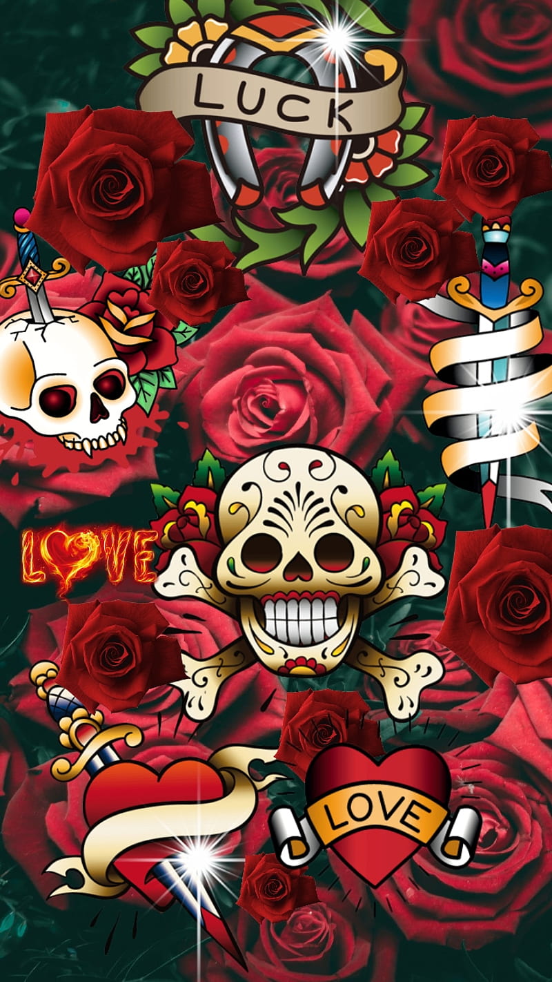 Unplugged, dead, flowers, corazones, love, red, ribbon, roses, skull, sugar, swords, HD phone wallpaper