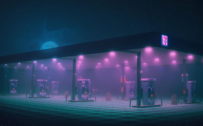Gas Station, night, fog, fueling station, HD wallpaper