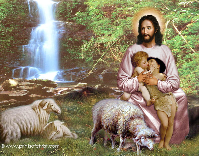 Jesus with children, christianity, jesus christ, lamb, child, religion, god, HD wallpaper