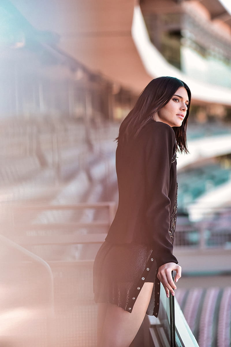 Kendall Jenner, women, model, brunette, looking into the distance, stadium, HD phone wallpaper
