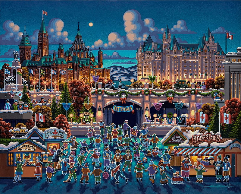 Ottawa, art, city, orange, painting, eric dowdle, pictura, blue, HD wallpaper