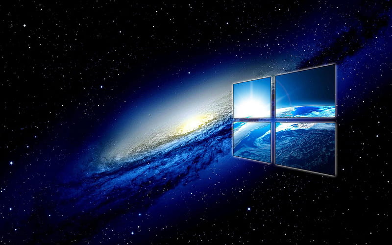 Windows 10 blue logo, artwork, galaxy, OS, nebula, Windows 10 logo, creative, Windows 10, HD wallpaper