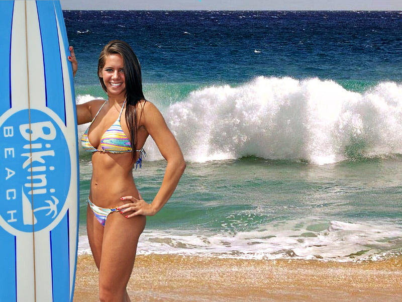 Bikini Beach, Model, Surf, Bikini, Board, HD wallpaper