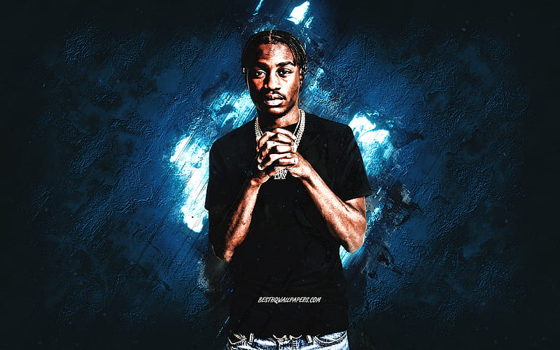 Lil Tjay, american rapper, portrait, blue stone background, american singer, Tione Dalyan Merritt, HD wallpaper