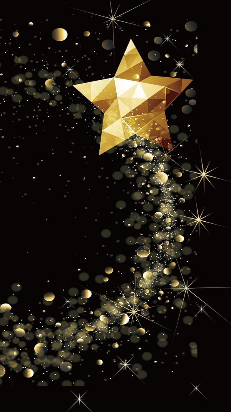 Stars, black, christmas, glitter, polygon, shine, yellow, HD phone wallpaper