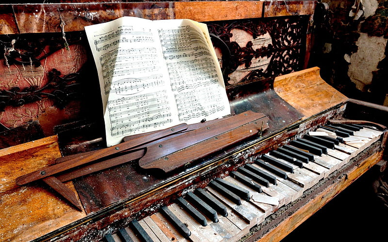 OLD PIANO, keys, notes, broken, old, piano, vintage, HD wallpaper
