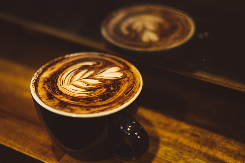 coffee, cappuccino, cup, drink, foam, pattern, HD wallpaper
