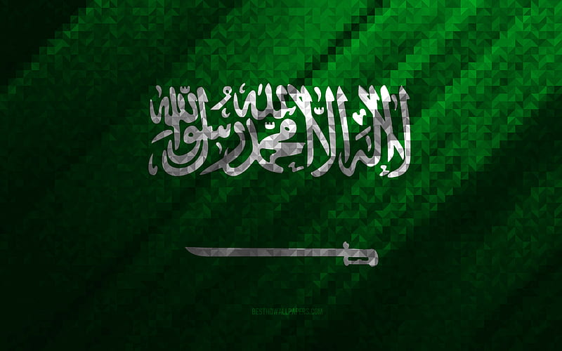 Flag of Saudi Arabia, multicolored abstraction, Saudi Arabia mosaic flag, Saudi Arabia, mosaic art, Saudi Arabia flag, HD wallpaper