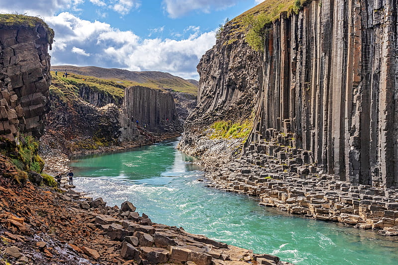 Stuolagil Canyon, Eastern Iceland, basalt, river, iceland, nature, HD wallpaper