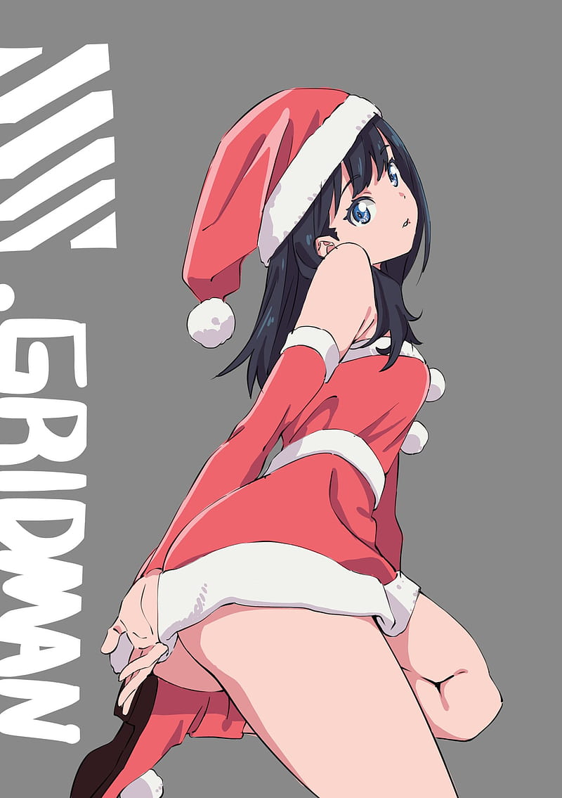 SSSS.GRIDMAN, anime, anime girls, Takarada Rikka, Christmas, Santa girl, Kengo, HD phone wallpaper