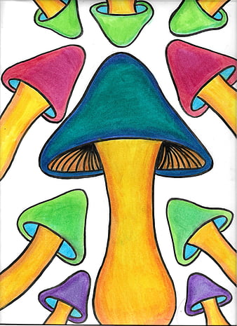 PSYCHEDELIC MUSHROOMS DRAWING Pattern Art, Line Drawing A4 Art Printing,  Colorful Drawing Modern Art, Handmade Art Print Molecular Vision - Etsy