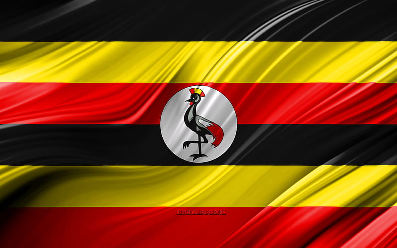 Ugandan flag, African countries, 3D waves, Flag of Uganda, national symbols, Uganda 3D flag, art, Africa, Uganda, HD wallpaper