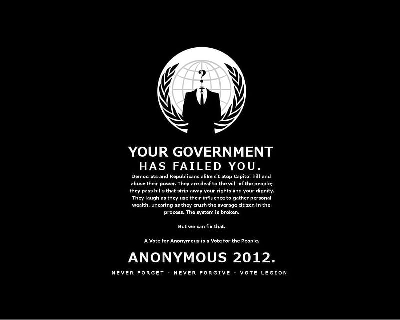 Anon 2012, vote anon, anon, anarchy, 4chan, anonymous, 4 chan, government, HD wallpaper