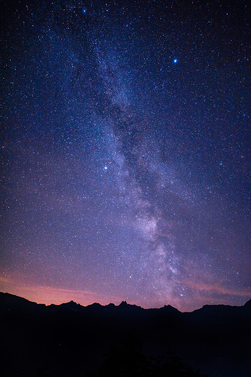 milky way, starry sky, night, mountains, HD phone wallpaper