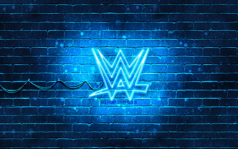 WWE blue logo blue brickwall, World Wrestling Entertainment, WWE logo, brands, WWE neon logo, WWE, HD wallpaper