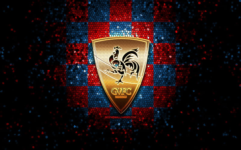 Gil Vicente FC, glitter logo, Primeira Liga, blue red checkered background, soccer, portuguese football club, Gil Vicente logo, mosaic art, football, Gil Vicente, HD wallpaper