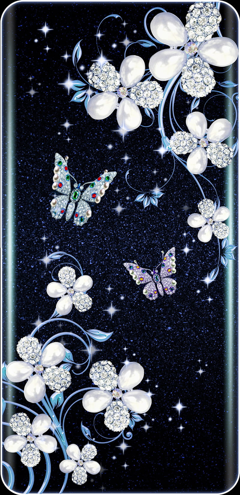 Sparkling Pearls, butterflies, butterfly, diamond, sparkle, HD phone wallpaper