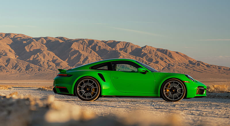 2021 Porsche 911 Turbo S Coupe (Color: Python Green) - Side , car, HD wallpaper
