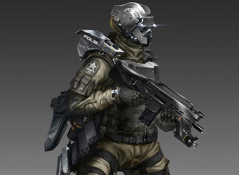 Sci Fi Soldier, fantasy, soldier, gun, cg, video game, sci fi, HD wallpaper