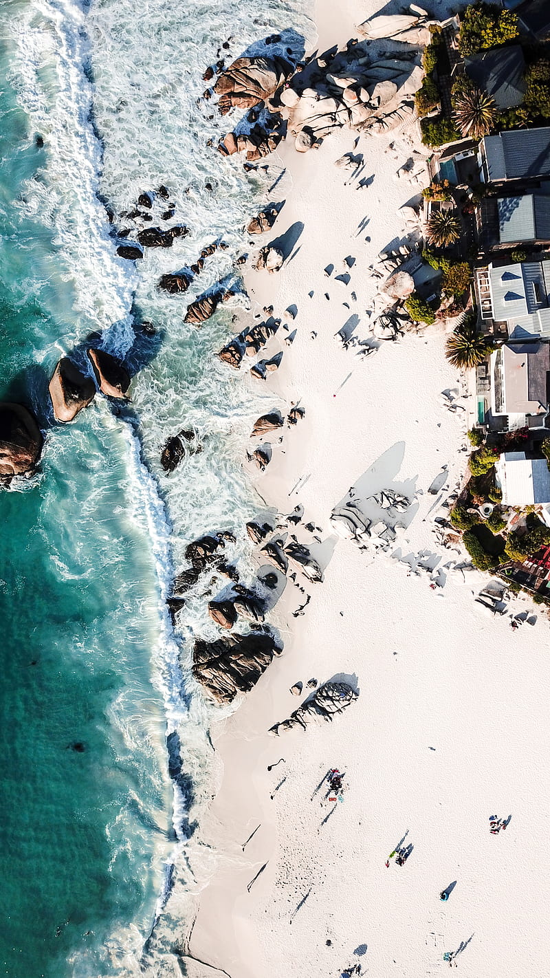Clifton Shores, Clifton, beach, cape town, drone, ocean, rocks, sand, south africa, top down, travel, HD phone wallpaper