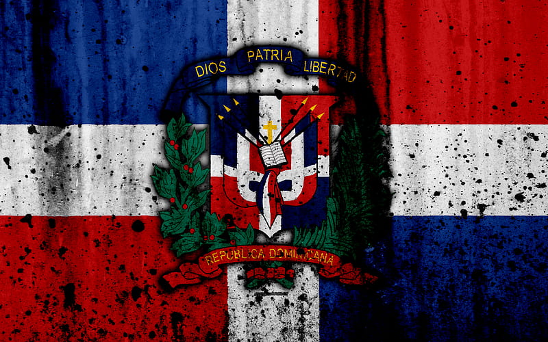 Dominican Republic flag grunge, North America, national symbols, Dominican Republic, coat of arms Dominican Republic, national emblem, HD wallpaper