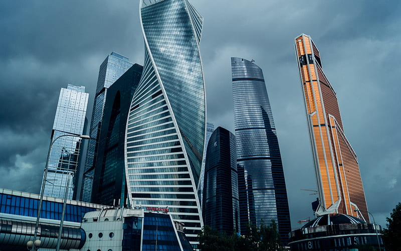 Moscow City, business centers, skyscrapers, Moscow, Russia, modern architecture, modern buildings, Russian Federation, HD wallpaper