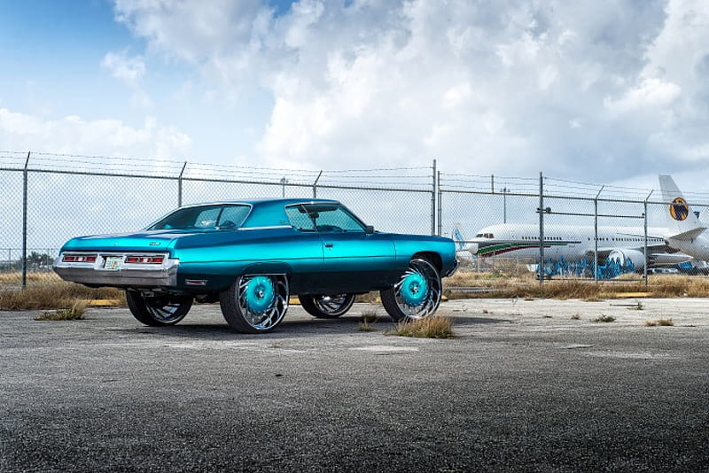 Donk Impala, Teal, GM, Bowtie, Big Wheels, HD wallpaper