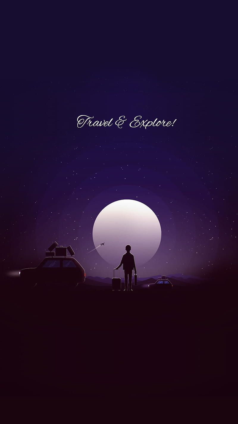 Lonely boy, airplane, bag, boy, car, male, moon, mountain, stars, travel,  HD phone wallpaper | Peakpx