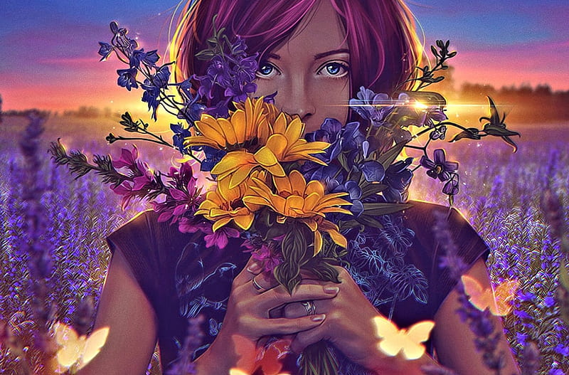 Chica de fantasía con flores, niña, bonita, flores, fantasía, Fondo de  pantalla HD | Peakpx