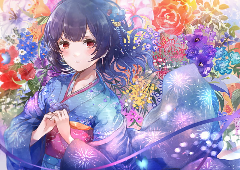 THE iDOLM@STER, The iDOLM@STER: Shiny Colors, Blue Hair, Girl, Kimono, Rinze Morino, HD wallpaper