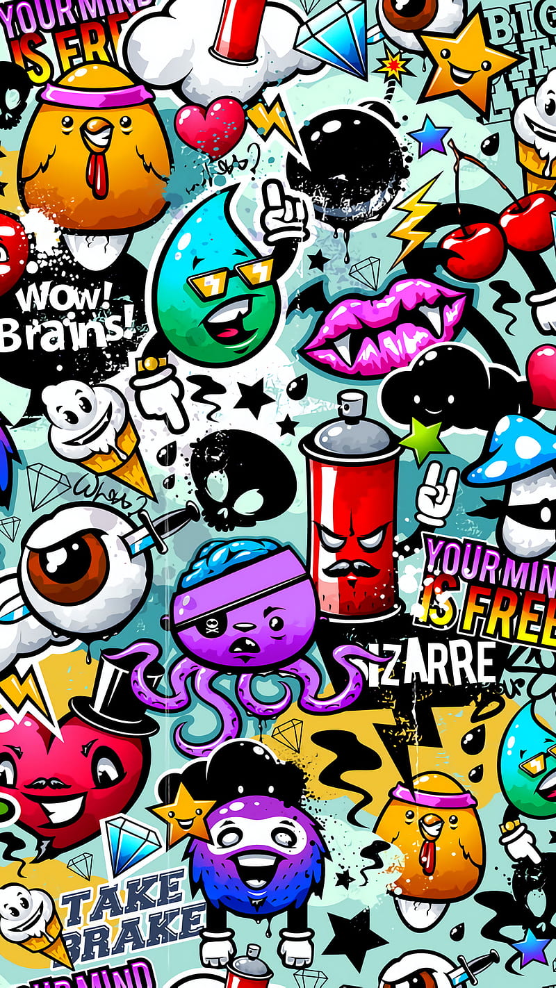 Cartoon Graffiti, art, black, colorful, HD phone wallpaper