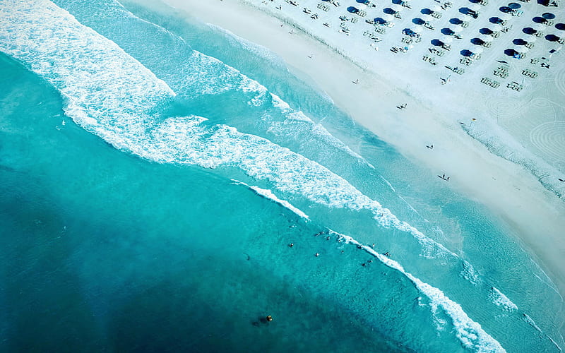sea, beach, resort, seashore, view from above, HD wallpaper
