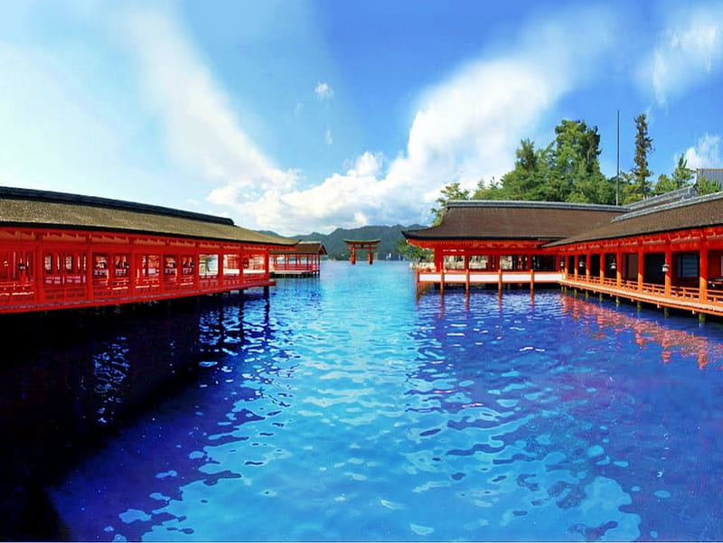 Itsukushima Shrine, japan, japanese, shrine, hiroshima, temple, lake, HD wallpaper
