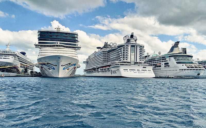 MV Grandeur of the Seas, MSC Seaside, luxury passenger liners, large ships, seaport, ships, MV Norwegian Sky, HD wallpaper