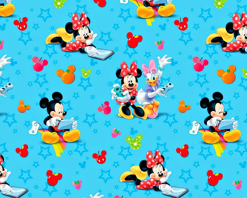 Texture, pattern, black, duck, mouse, child, paper, minnie, disney, daisy, blue, HD wallpaper